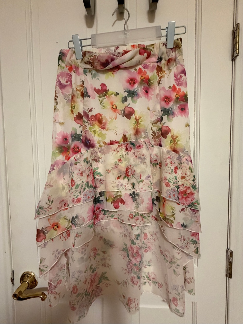 Pink Floral High-Low Tiered Skirt